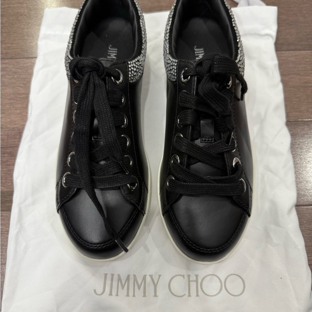 Jimmy Choo Black and Silver Lace-Up Sneakers